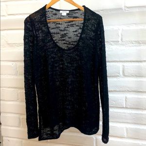 Helmut Lang black, sheer knit, scoop neck sweater